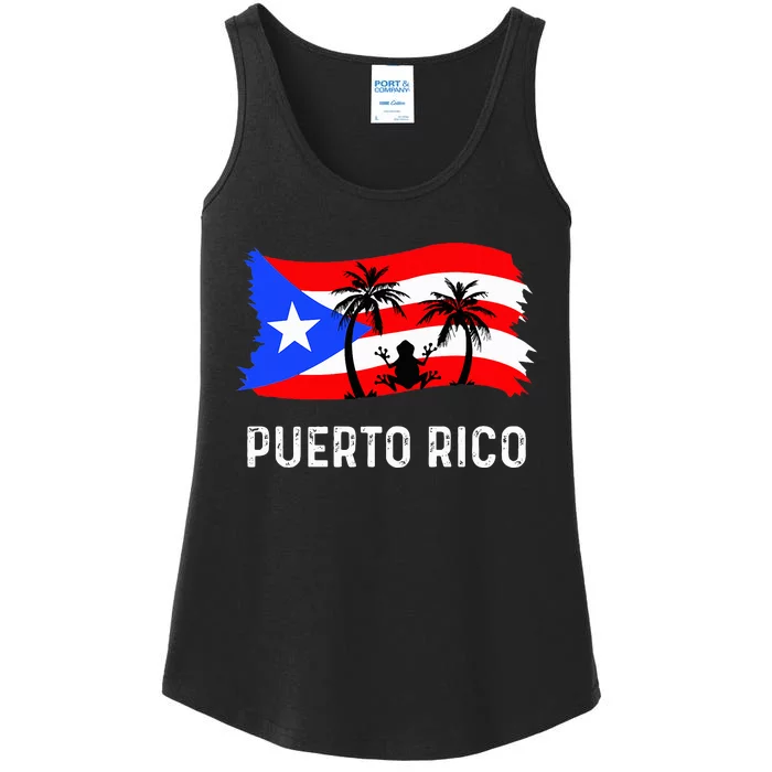 Distressed Style Puerto Rico Frog Puerto Ladies Essential Tank