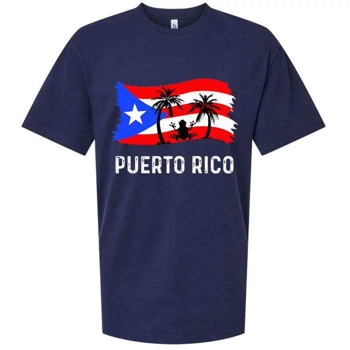 Distressed Style Puerto Rico Frog Puerto Sueded Cloud Jersey T-Shirt