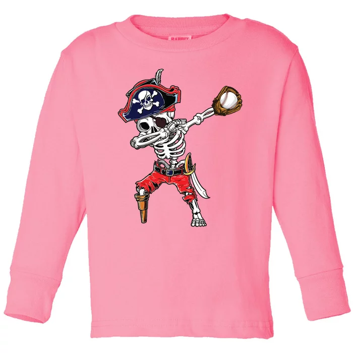 Dabbing Skeleton Pirate Baseball Ball Halloween Costume Toddler Long Sleeve Shirt