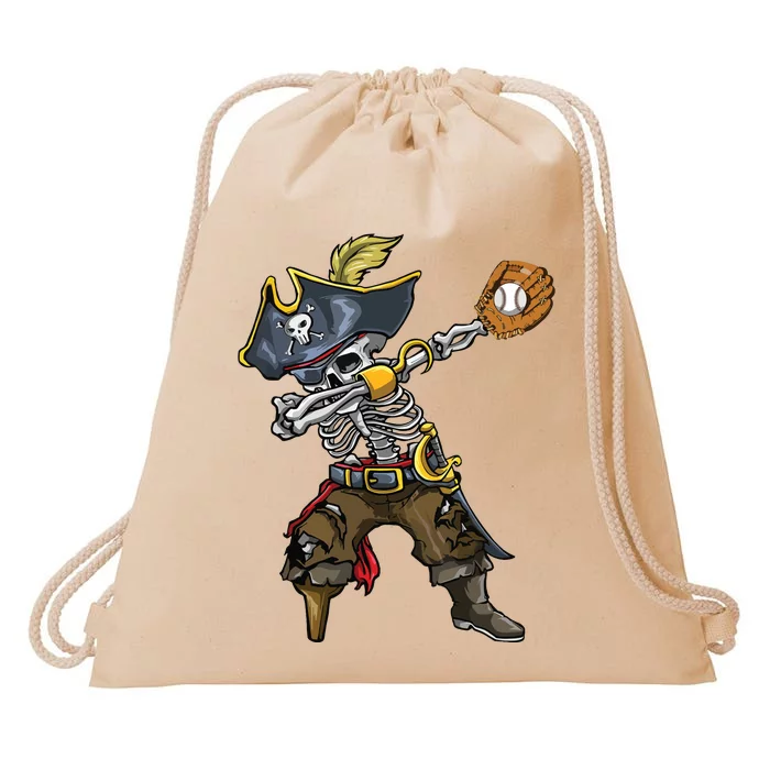 Dabbing Skeleton Pirate Baseball Lover Halloween Costume Drawstring Bag