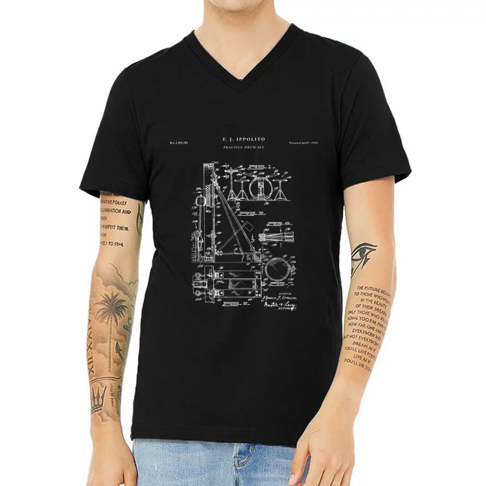 Drum Set Patent Percussion V-Neck T-Shirt