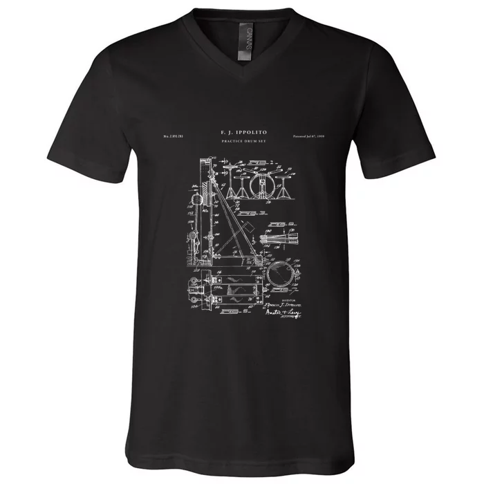 Drum Set Patent Percussion V-Neck T-Shirt