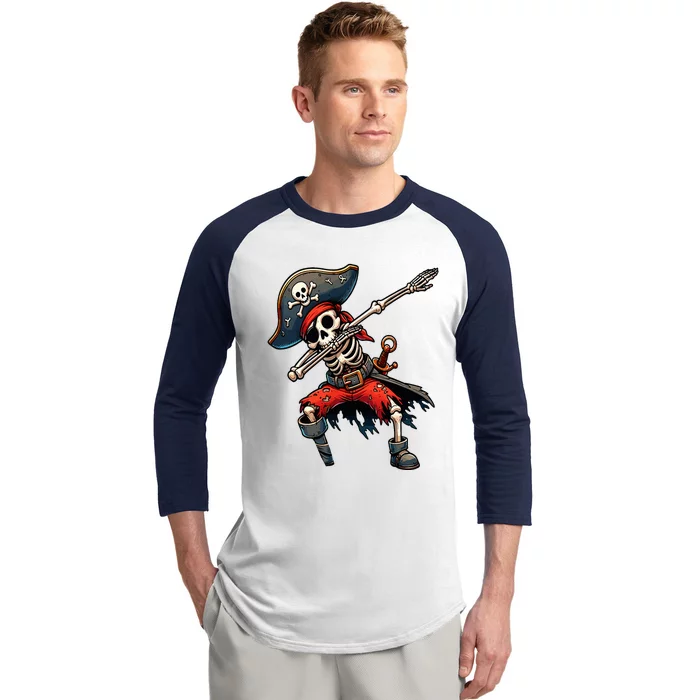 Dabbing Skeleton Pirate Baseball Sleeve Shirt