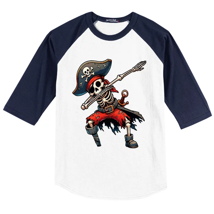 Dabbing Skeleton Pirate Baseball Sleeve Shirt