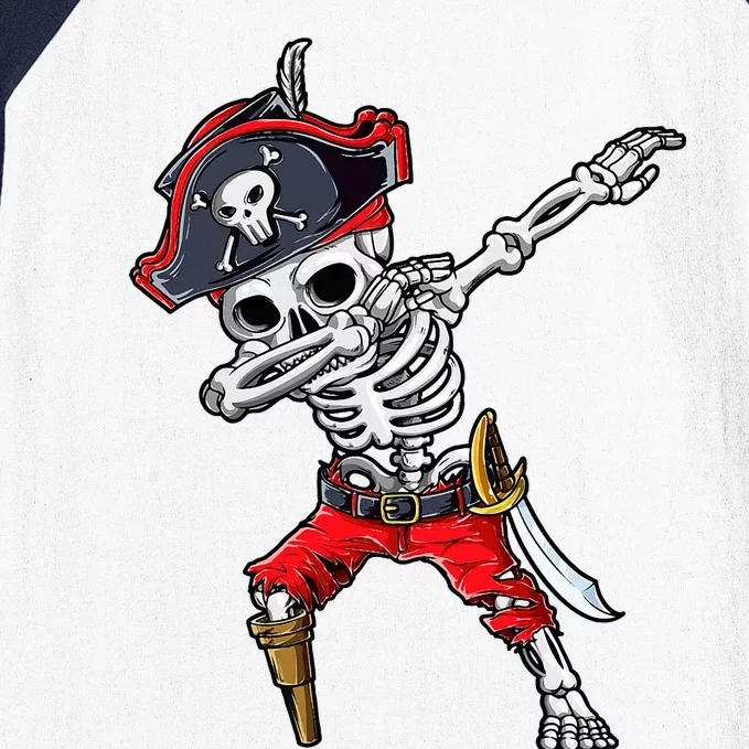 Dabbing Skeleton Pirate Halloween Baseball Sleeve Shirt