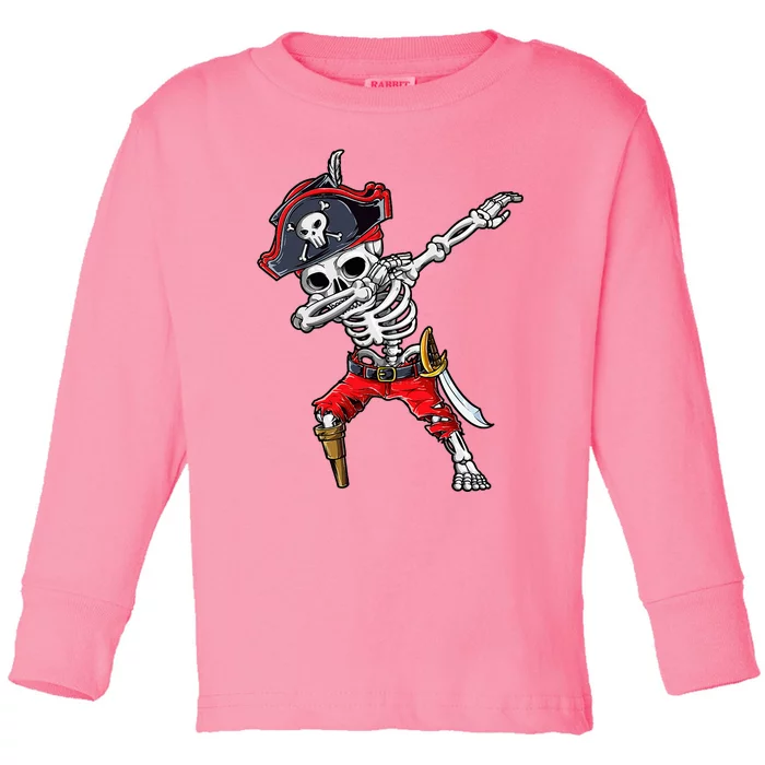 Dabbing Skeleton Pirate Halloween Toddler Long Sleeve Shirt