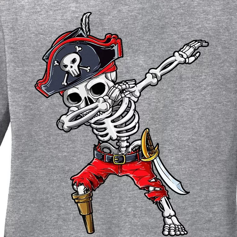 Dabbing Skeleton Pirate Halloween Ladies Long Sleeve Shirt