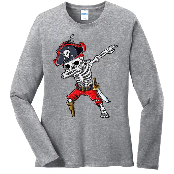 Dabbing Skeleton Pirate Halloween Ladies Long Sleeve Shirt