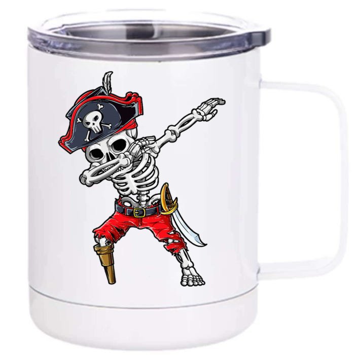 Dabbing Skeleton Pirate Halloween Front & Back 12oz Stainless Steel Tumbler Cup