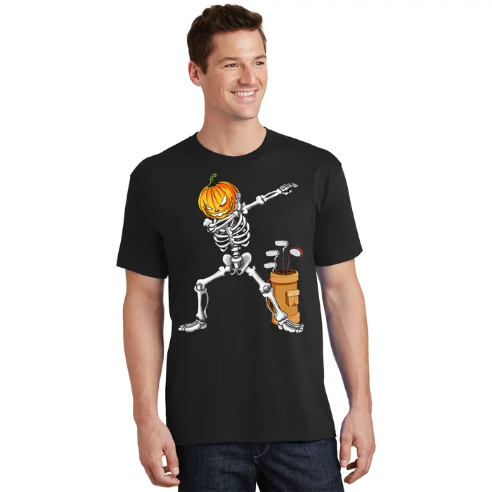 Dabbing Skeleton Pumpkin Golf Halloween Costume Gift Kids T-Shirt