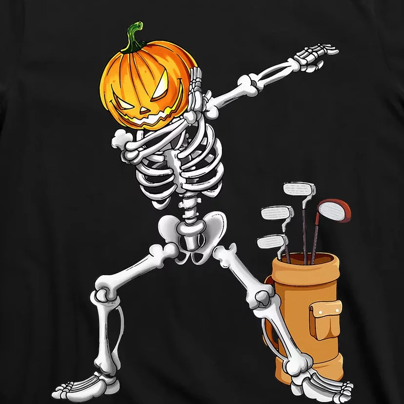 Dabbing Skeleton Pumpkin Golf Halloween Costume Gift Kids T-Shirt