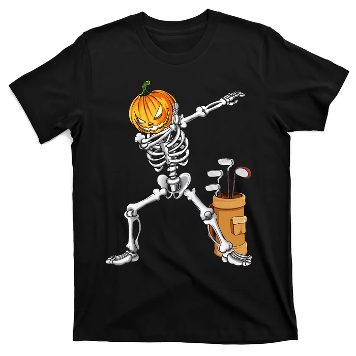 Dabbing Skeleton Pumpkin Golf Halloween Costume Gift Kids T-Shirt