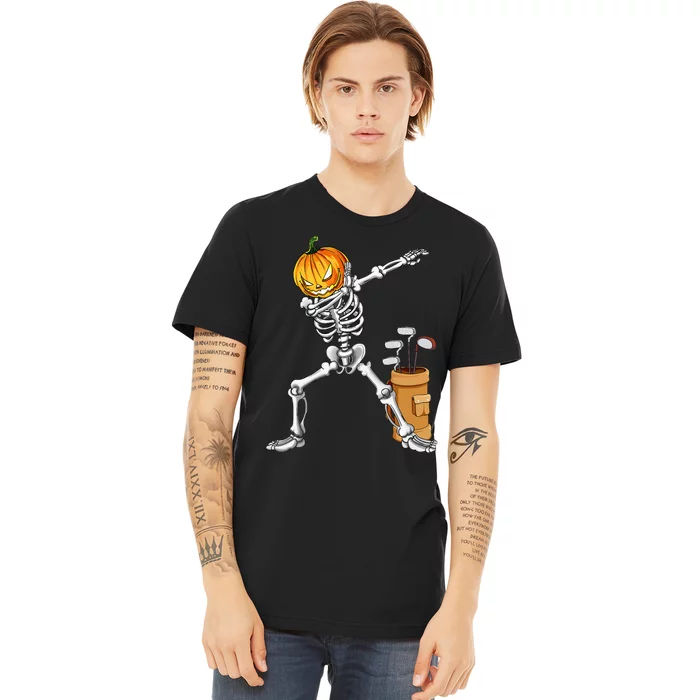 Dabbing Skeleton Pumpkin Golf Halloween Costume Gift Kids Premium T-Shirt