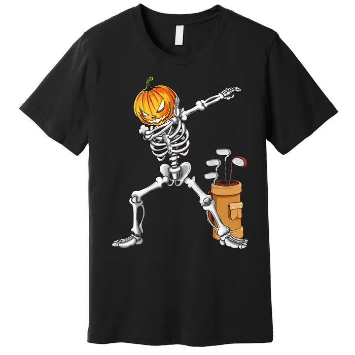 Dabbing Skeleton Pumpkin Golf Halloween Costume Gift Kids Premium T-Shirt