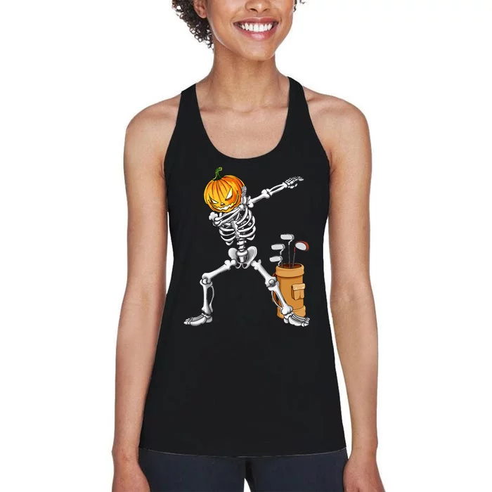 Dabbing Skeleton Pumpkin Golf Halloween Costume Gift Kids Women's Racerback Tank