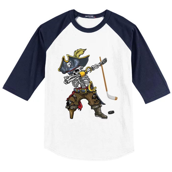 Dabbing Skeleton Pirate Hockey Lover Halloween Costume Baseball Sleeve Shirt