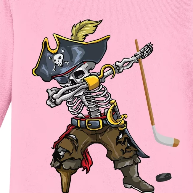 Dabbing Skeleton Pirate Hockey Lover Halloween Costume Baby Long Sleeve Bodysuit