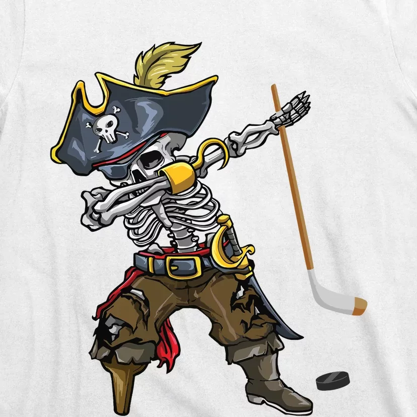 Dabbing Skeleton Pirate Hockey Lover Halloween Costume T-Shirt