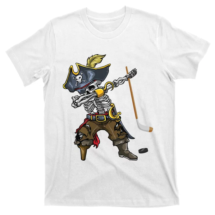 Dabbing Skeleton Pirate Hockey Lover Halloween Costume T-Shirt