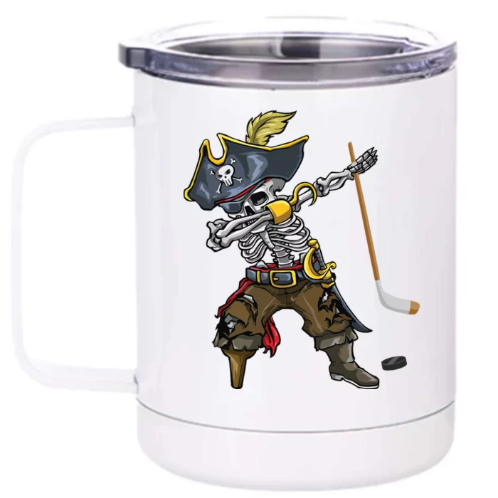 Dabbing Skeleton Pirate Hockey Lover Halloween Costume Front & Back 12oz Stainless Steel Tumbler Cup