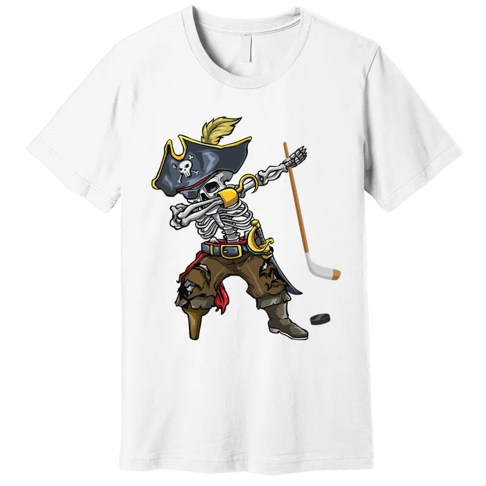 Dabbing Skeleton Pirate Hockey Lover Halloween Costume Premium T-Shirt