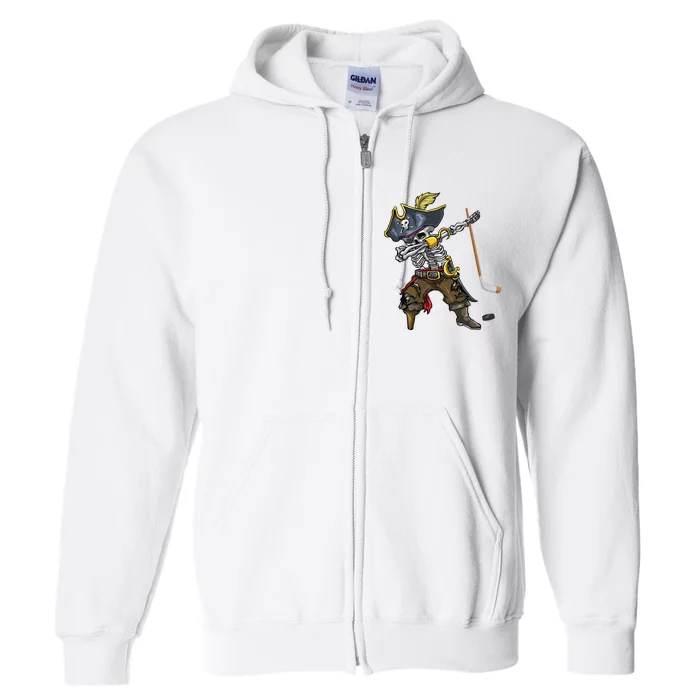 Dabbing Skeleton Pirate Hockey Lover Halloween Costume Full Zip Hoodie