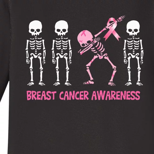 Dabbing Skeleton Pink Ribbon Breast Cancer Halloween Baby Long Sleeve Bodysuit