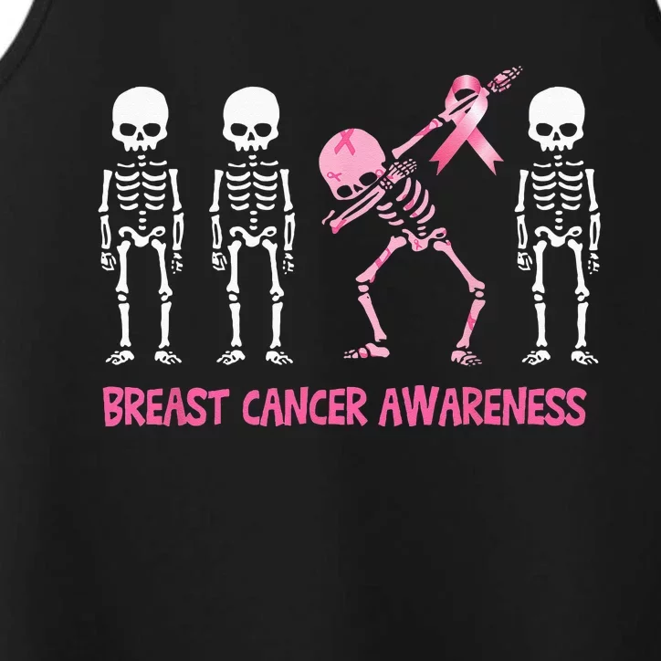 Dabbing Skeleton Pink Ribbon Breast Cancer Halloween Performance Tank