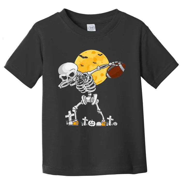 Dabbing Skeleton Playing Football Halloween Player Coach Toddler T-Shirt