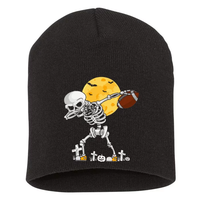 Dabbing Skeleton Playing Football Halloween Player Coach Short Acrylic Beanie