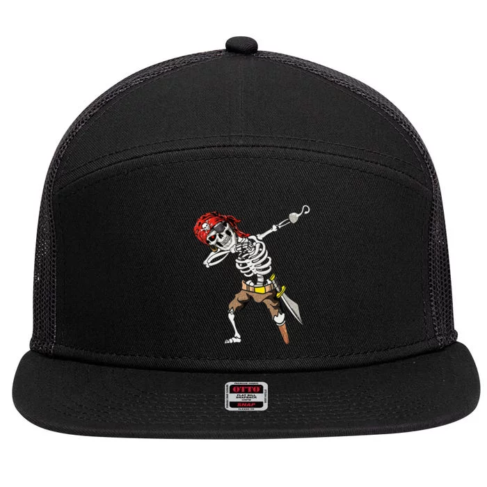 Dabbing Skeleton Pirate Halloween Kids Jolly Roger Pirate 7 Panel Mesh Trucker Snapback Hat