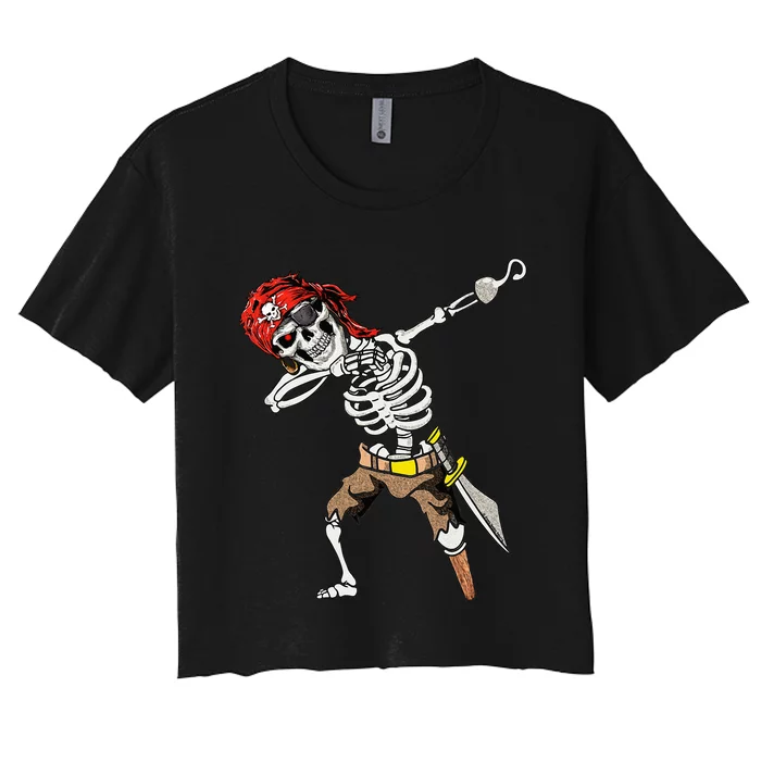 Dabbing Skeleton Pirate Halloween Kids Jolly Roger Pirate Women's Crop Top Tee