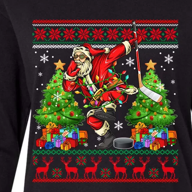 Dabbing Santa Playing Hockey Player Xmas Trees Reindeer Gift Womens Cotton Relaxed Long Sleeve T-Shirt