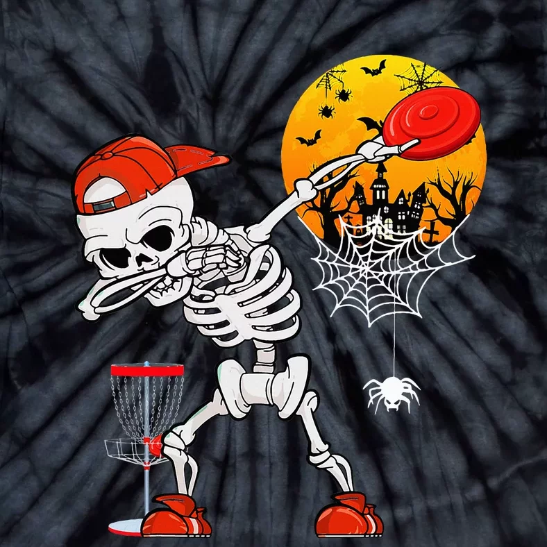 Dabbing Skeleton Playing Disc Golf Halloween Player Coach Tie-Dye T-Shirt