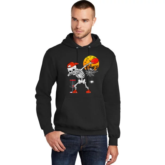 Dabbing Skeleton Playing Disc Golf Halloween Player Coach Tall Hoodie