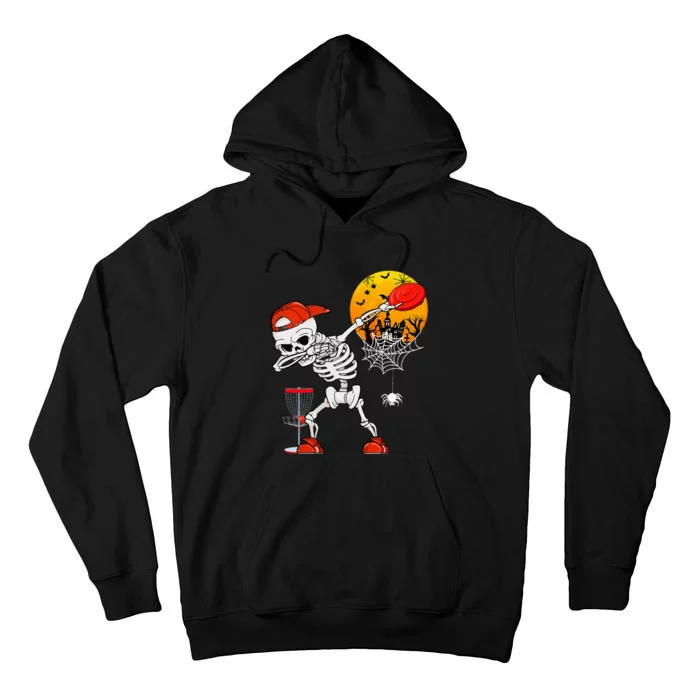 Dabbing Skeleton Playing Disc Golf Halloween Player Coach Tall Hoodie