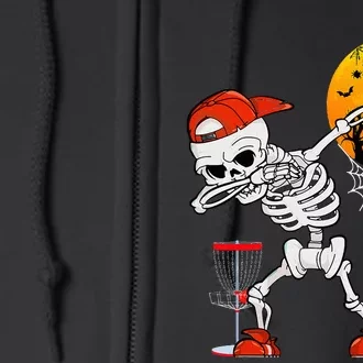 Dabbing Skeleton Playing Disc Golf Halloween Player Coach Full Zip Hoodie