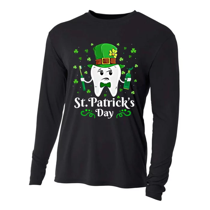 Dentist St PatrickS Day Funny Leprechaun Tooth Dental Gift Cooling Performance Long Sleeve Crew