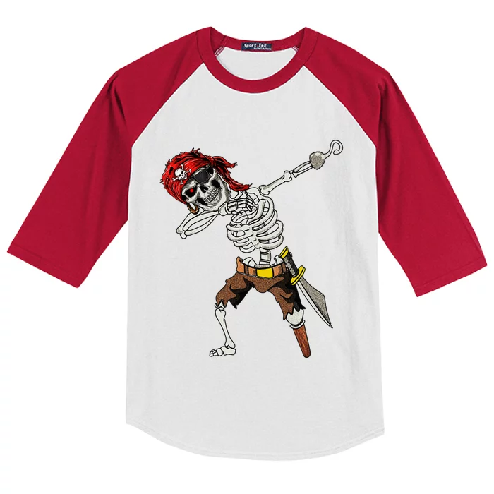 Dabbing Skeleton Pirate Halloween Jolly Roger Pirate Kids Colorblock Raglan Jersey