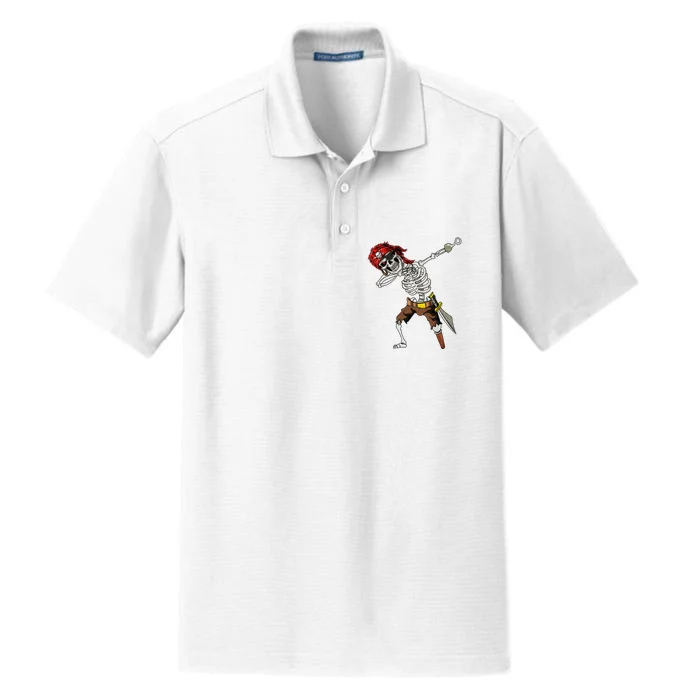 Dabbing Skeleton Pirate Halloween Jolly Roger Pirate Dry Zone Grid Performance Polo