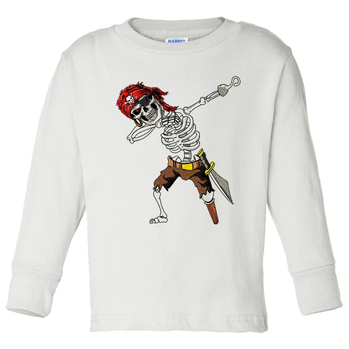 Dabbing Skeleton Pirate Halloween Jolly Roger Pirate Toddler Long Sleeve Shirt