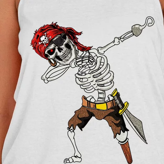 Dabbing Skeleton Pirate Halloween Jolly Roger Pirate Women's Knotted Racerback Tank