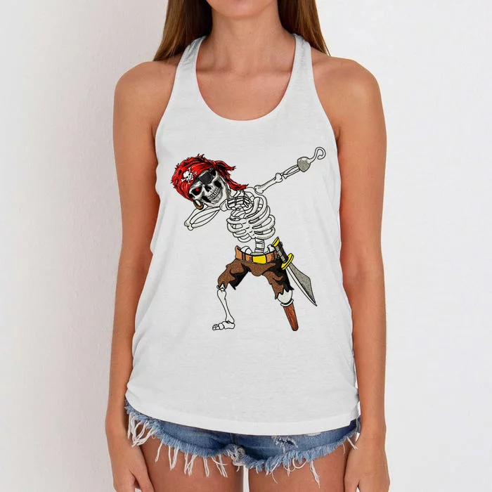 Dabbing Skeleton Pirate Halloween Jolly Roger Pirate Women's Knotted Racerback Tank