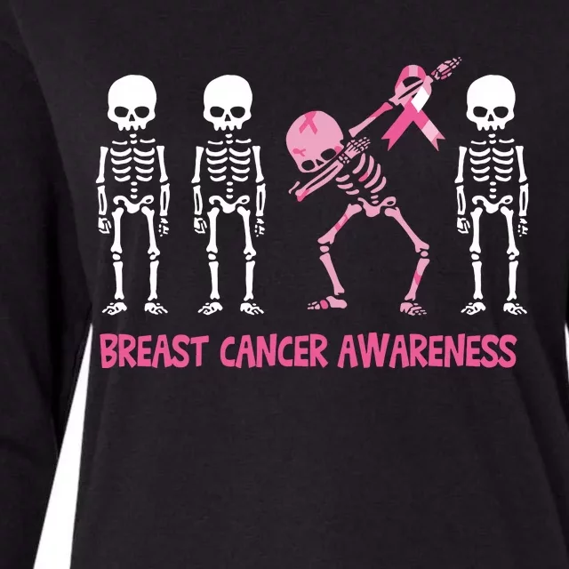 Dabbing Skeleton Pink Ribbon Breast Cancer Halloween Womens Cotton Relaxed Long Sleeve T-Shirt