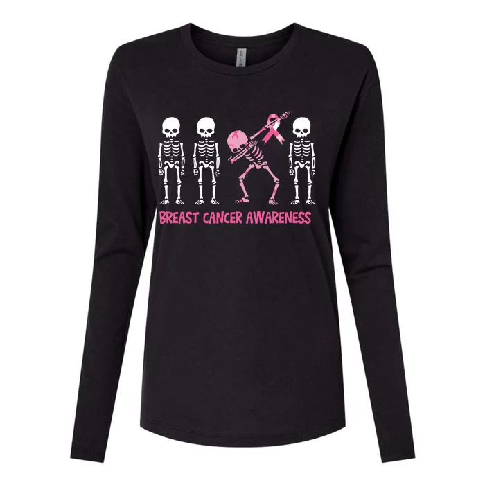 Dabbing Skeleton Pink Ribbon Breast Cancer Halloween Womens Cotton Relaxed Long Sleeve T-Shirt