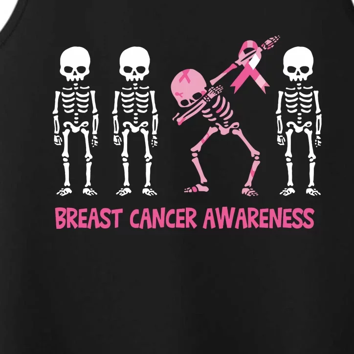 Dabbing Skeleton Pink Ribbon Breast Cancer Halloween Performance Tank