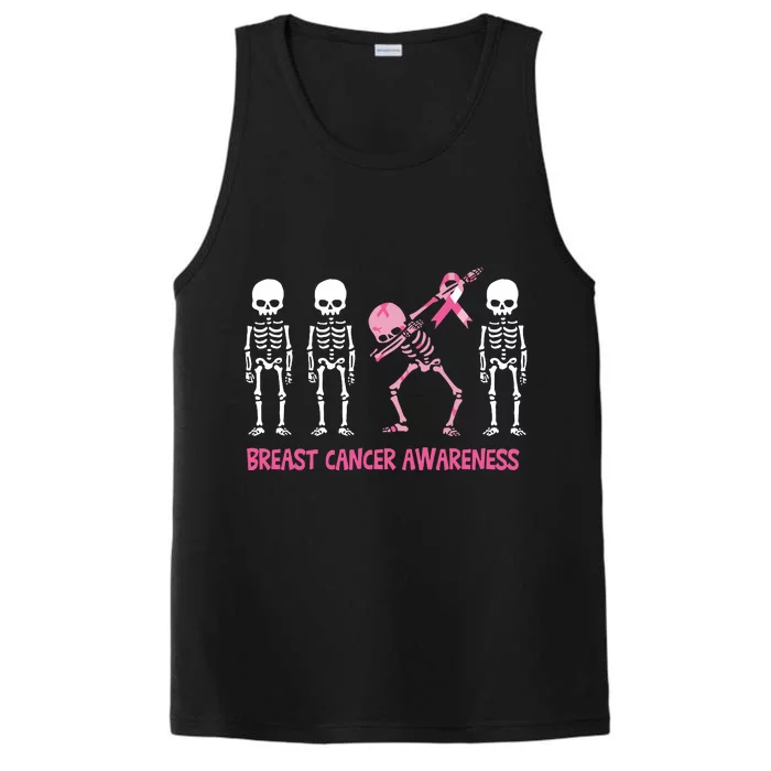 Dabbing Skeleton Pink Ribbon Breast Cancer Halloween Performance Tank