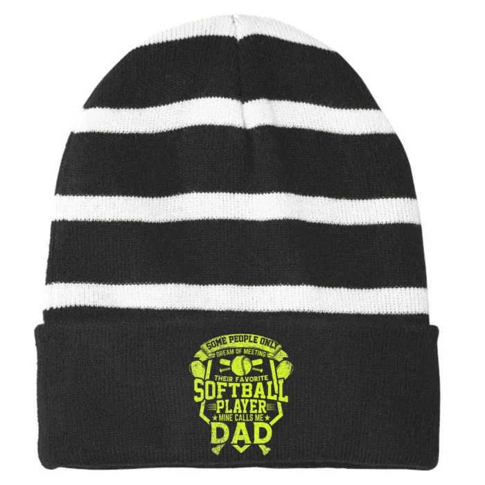 Dad Softball Quote Baller's Daddy Design Sports Humor Striped Beanie with Solid Band