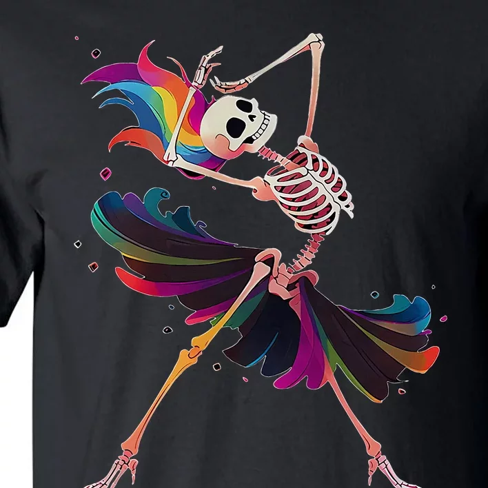 Dancing Skeleton Rainbow Ballerina Halloween Tall T-Shirt