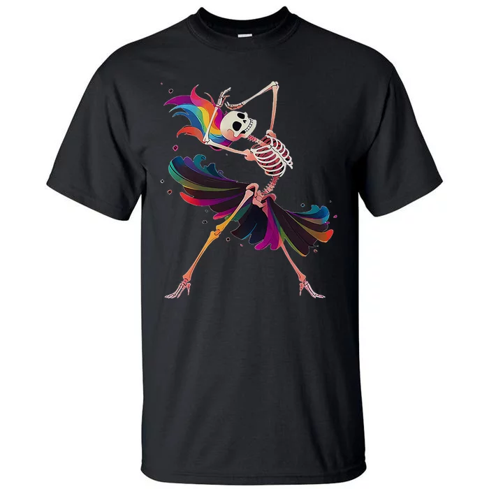 Dancing Skeleton Rainbow Ballerina Halloween Tall T-Shirt